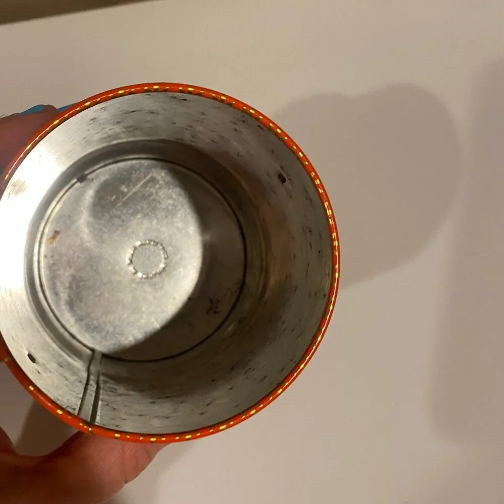 Vintage English Orange Floral‎ Toffee Tin Canister 4.5x3.5 Cottagecore